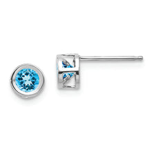 Load image into Gallery viewer, 14k White Gold 4mm Blue topaz December Earrings
