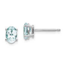 Load image into Gallery viewer, 14k White Gold 6x4 Oval March/Aquamarine Post Earrings
