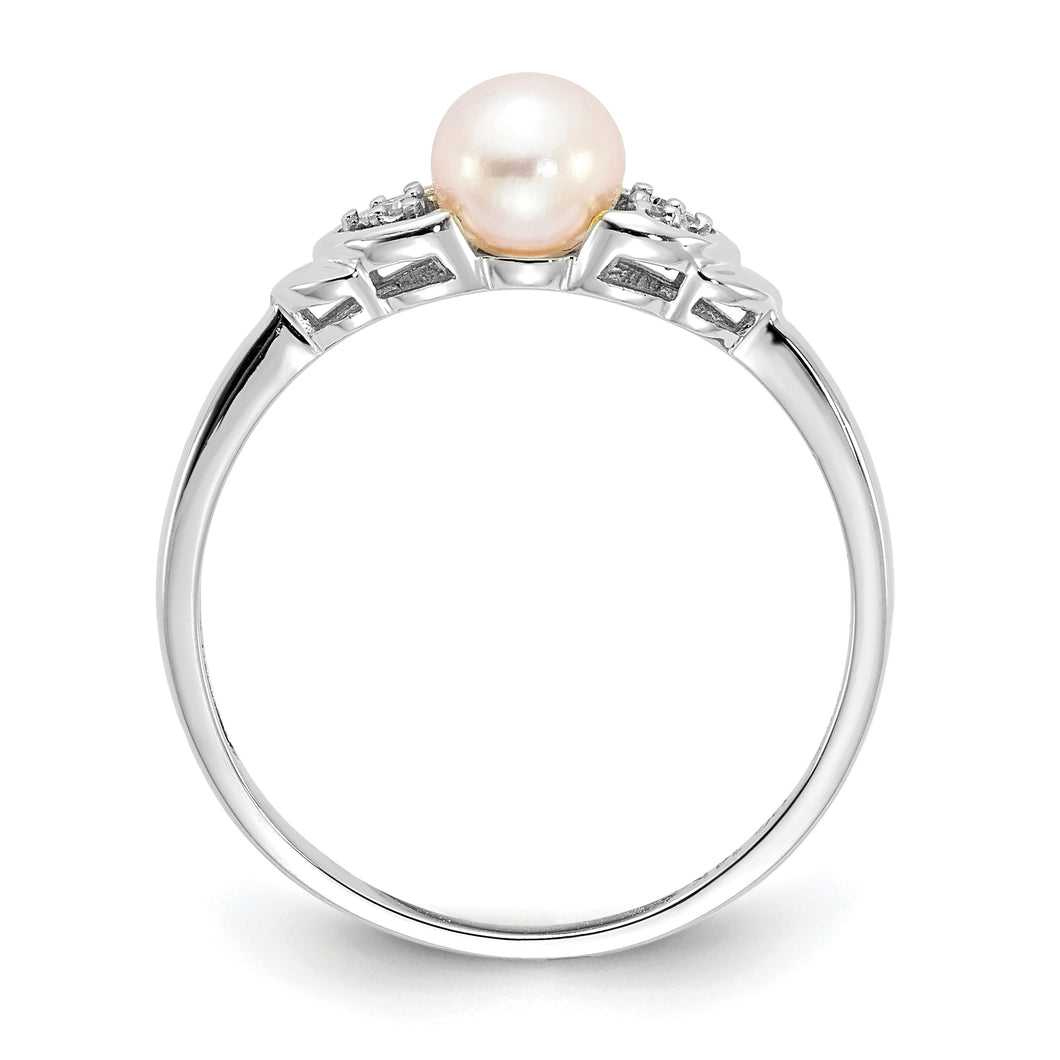 14k White Gold FW Cultured Pearl and Diamond Ring