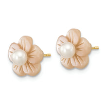 Load image into Gallery viewer, 14K 3-4mm Round White FWC Pearl Pink MOP Flower Earrings
