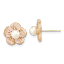 Load image into Gallery viewer, 14K 3-4mm Round White FWC Pearl Pink MOP Flower Earrings
