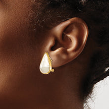 Load image into Gallery viewer, 14K 12x20 White Pear Saltwater Cultured Mabe Pearl Omega Back Earrings
