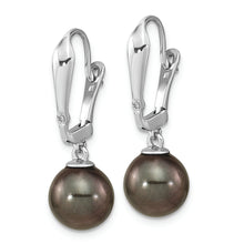 Load image into Gallery viewer, 14K WG 9-10mm Round Black Saltwater Tahitian Pearl .02ct Dia. Dangle Earrin
