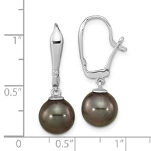 Load image into Gallery viewer, 14K WG 9-10mm Round Black Saltwater Tahitian Pearl .02ct Dia. Dangle Earrin
