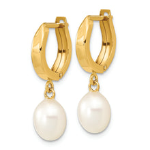 Load image into Gallery viewer, 14K 6-7mm Rice White FWC Pearl Hoop Dangle Earrings
