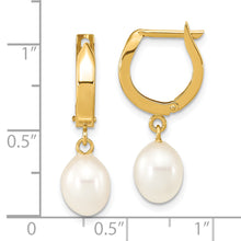 Load image into Gallery viewer, 14K 6-7mm Rice White FWC Pearl Hoop Dangle Earrings
