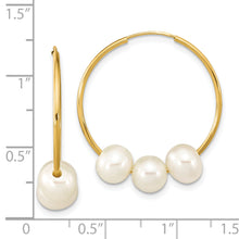 Load image into Gallery viewer, 14K 6-7mm Semi-round White FWC Pearl Hoop Dangle Earrings
