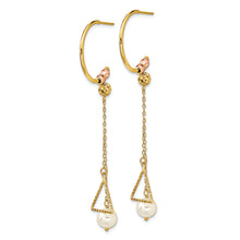 Load image into Gallery viewer, 14K Two-tone Half Circle Diamond-cut 6mm FW Cultured Pearl Dangle Earrings
