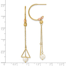 Load image into Gallery viewer, 14K Two-tone Half Circle Diamond-cut 6mm FW Cultured Pearl Dangle Earrings
