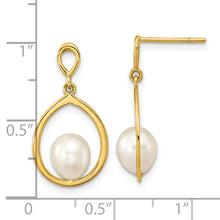 Load image into Gallery viewer, 14K 6-7mm Teardrop White FWC Pearl Dangle Earrings
