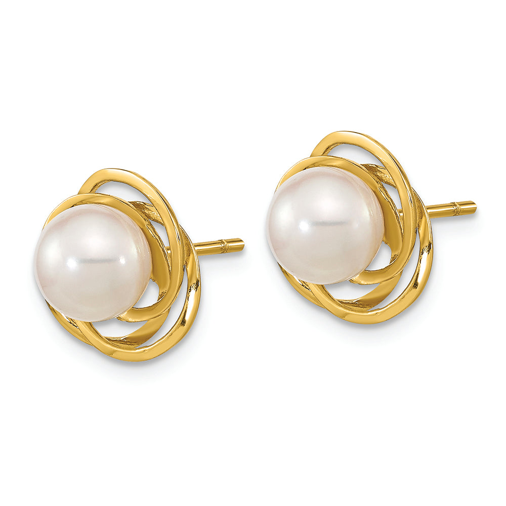 14K 6-7mm Round White Saltwater Akoya Pearl Cultured Post Earrings