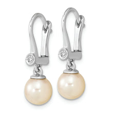 Load image into Gallery viewer, 14K White Gold 7-8mm Round White Saltwater Akoya Pearl .05ct Dangle Earring
