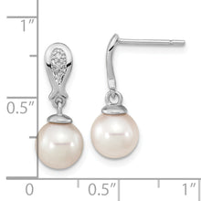 Load image into Gallery viewer, 14K WG 7-8mm Round White Saltwater Akoya Pearl .03ct Dia. Dangle Earrings
