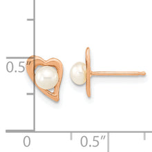 Load image into Gallery viewer, 14K Rose Gold 3-4mm Button White FWC Pearl Heart Earrings
