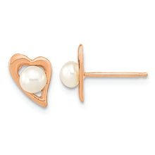 Load image into Gallery viewer, 14K Rose Gold 3-4mm Button White FWC Pearl Heart Earrings
