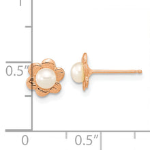 Load image into Gallery viewer, 14K Rose Gold 3-4mm Button White FWC Pearl Flower Earrings
