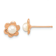 Load image into Gallery viewer, 14K Rose Gold 3-4mm Button White FWC Pearl Flower Earrings
