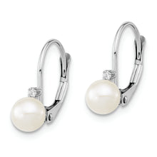 Load image into Gallery viewer, 14K White Gold 5-6mm Round White FWC Pearl .02ct. Dia. Leverback Earrings
