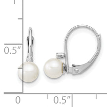 Load image into Gallery viewer, 14K White Gold 5-6mm Round White FWC Pearl .02ct. Dia. Leverback Earrings
