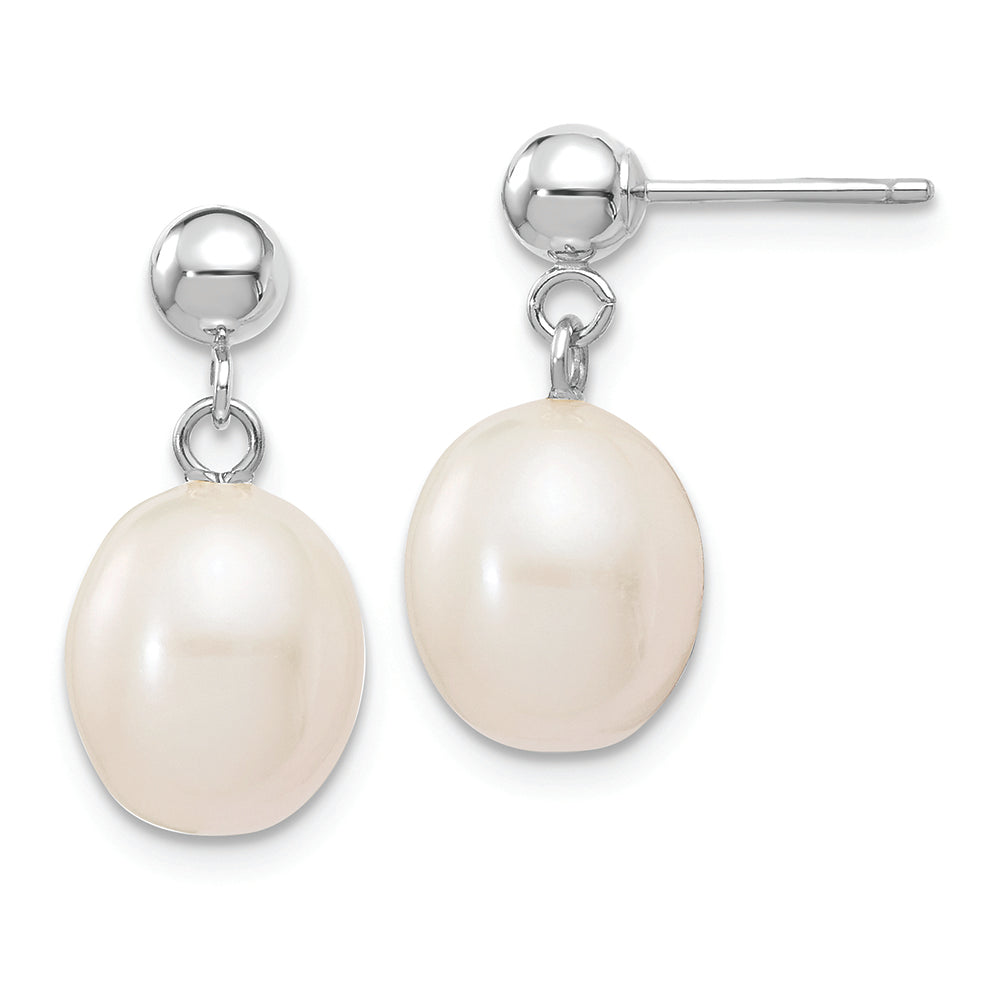 14kw 8-9mm White Rice Freshwater Cultured Pearl Post Dangle Earrings