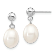 Load image into Gallery viewer, 14kw 7-8mm White Rice Freshwater Cultured Pearl Post Dangle Earrings
