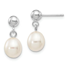 Load image into Gallery viewer, 14kw 6-7mm White Rice Freshwater Cultured Pearl Post Dangle Earrings
