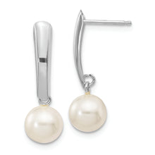Load image into Gallery viewer, 14K White Gold 6-7mm Round White FWC Pearl Post Dangle Earrings
