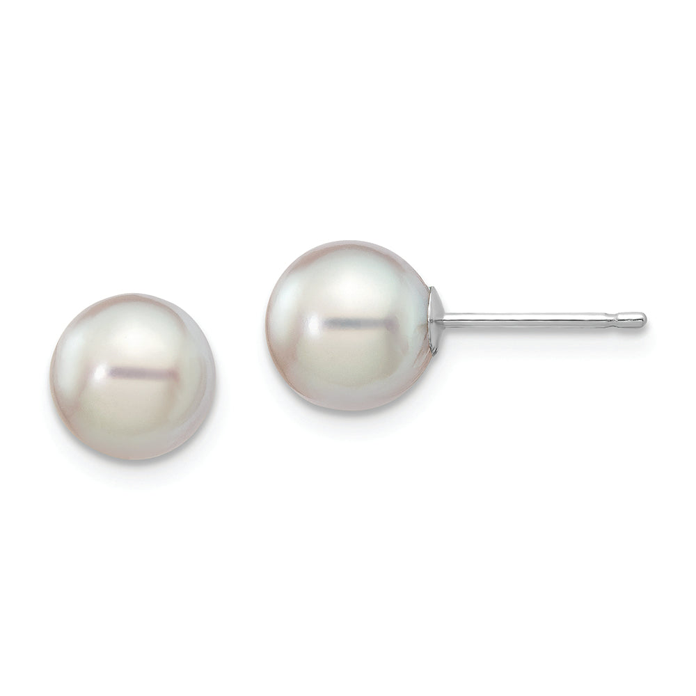 14K White Gold 7-8mm Round Grey Saltwater Akoya Cultured Pearl Earrings