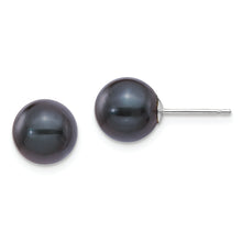 Load image into Gallery viewer, 14K White Gold 8-9mm Round Black Saltwater Akoya Cultured Pearl Earrings
