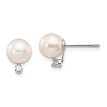 Load image into Gallery viewer, 14K White Gold 6-7mm Round White Saltwater Akoya .06ct. Diamond Earrings
