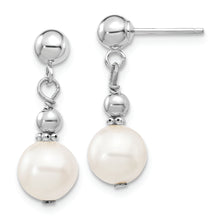 Load image into Gallery viewer, 14kw 7-8mm White Semi-round Freshwater Cultured Pearl Post Dangle Earrings
