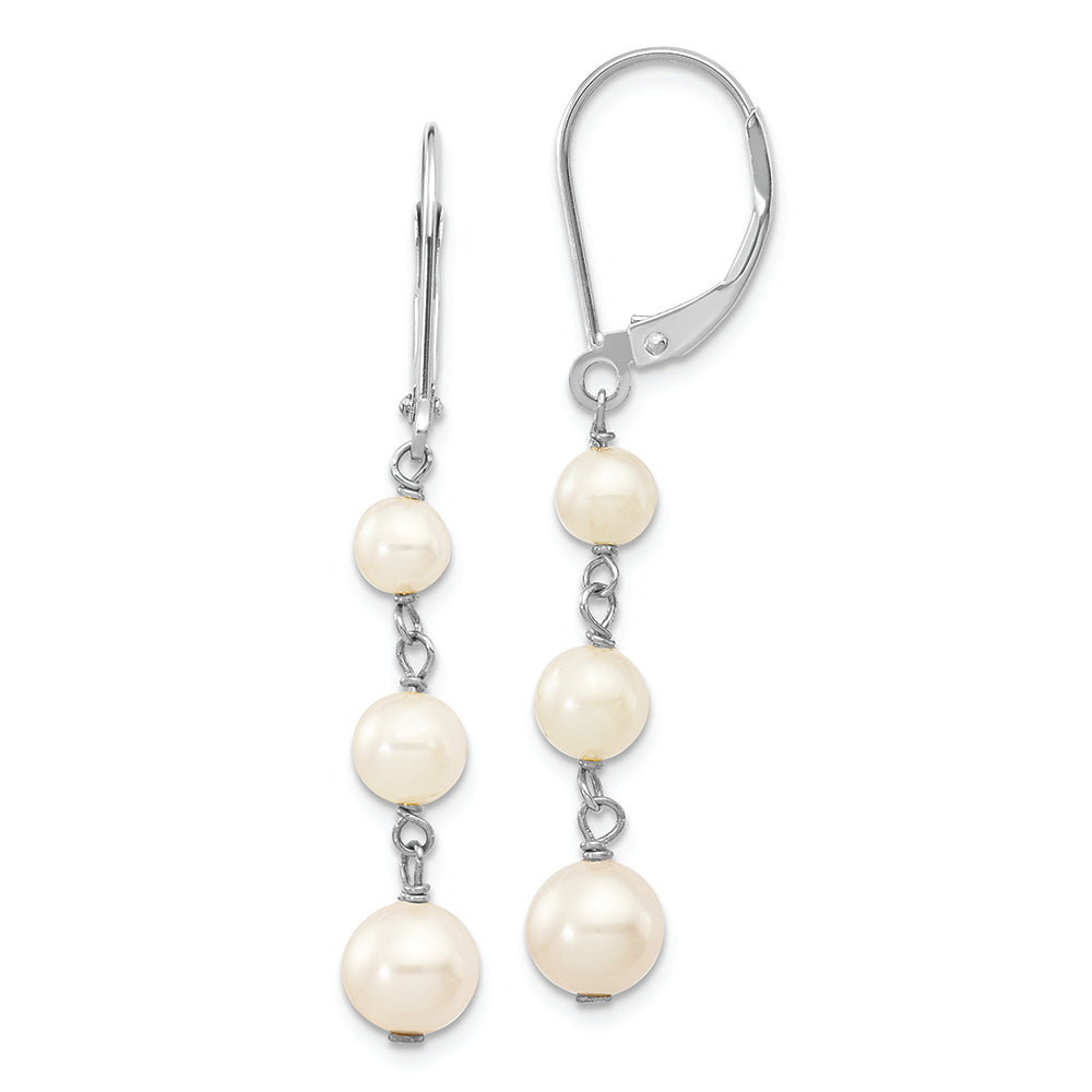 14KW 4-6mm Semi Round White Freshwater Cultured Pearl Dangle Earrings