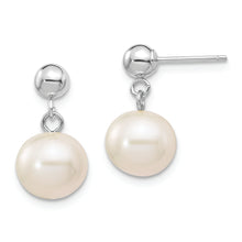 Load image into Gallery viewer, 14kw 8-8.5mm White Round Freshwater Cultured Pearl Post Dangle Earrings
