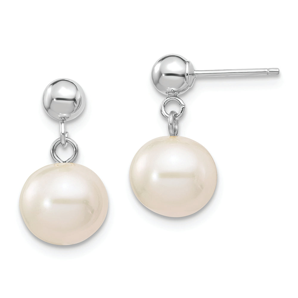 14kw 8-8.5mm White Round Freshwater Cultured Pearl Post Dangle Earrings
