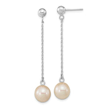 Load image into Gallery viewer, 14kw 7-8mm White Round Freshwater Cultured Pearl Post Dangle Earrings
