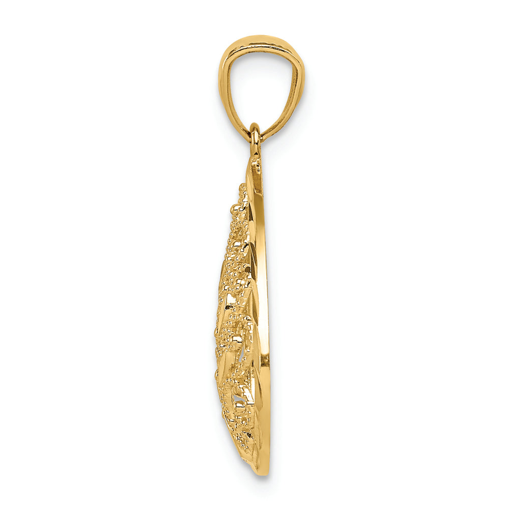 14K Gold Polished and Textured Small Filigree Teardrop Pendant