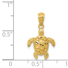 Load image into Gallery viewer, 14K Gold Polished and Textured Diamond-cut Turtle Pendant
