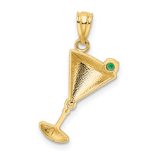 Load image into Gallery viewer, 14k Martini Glass with Green CZ Olive Pendant
