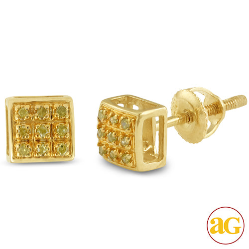 10KY 0.05CTW YELLOW DIAMOND SQUARE DOME EARRINGS