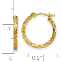 Load image into Gallery viewer, 14k Polished and Satin Diamond-cut Hoop Earrings
