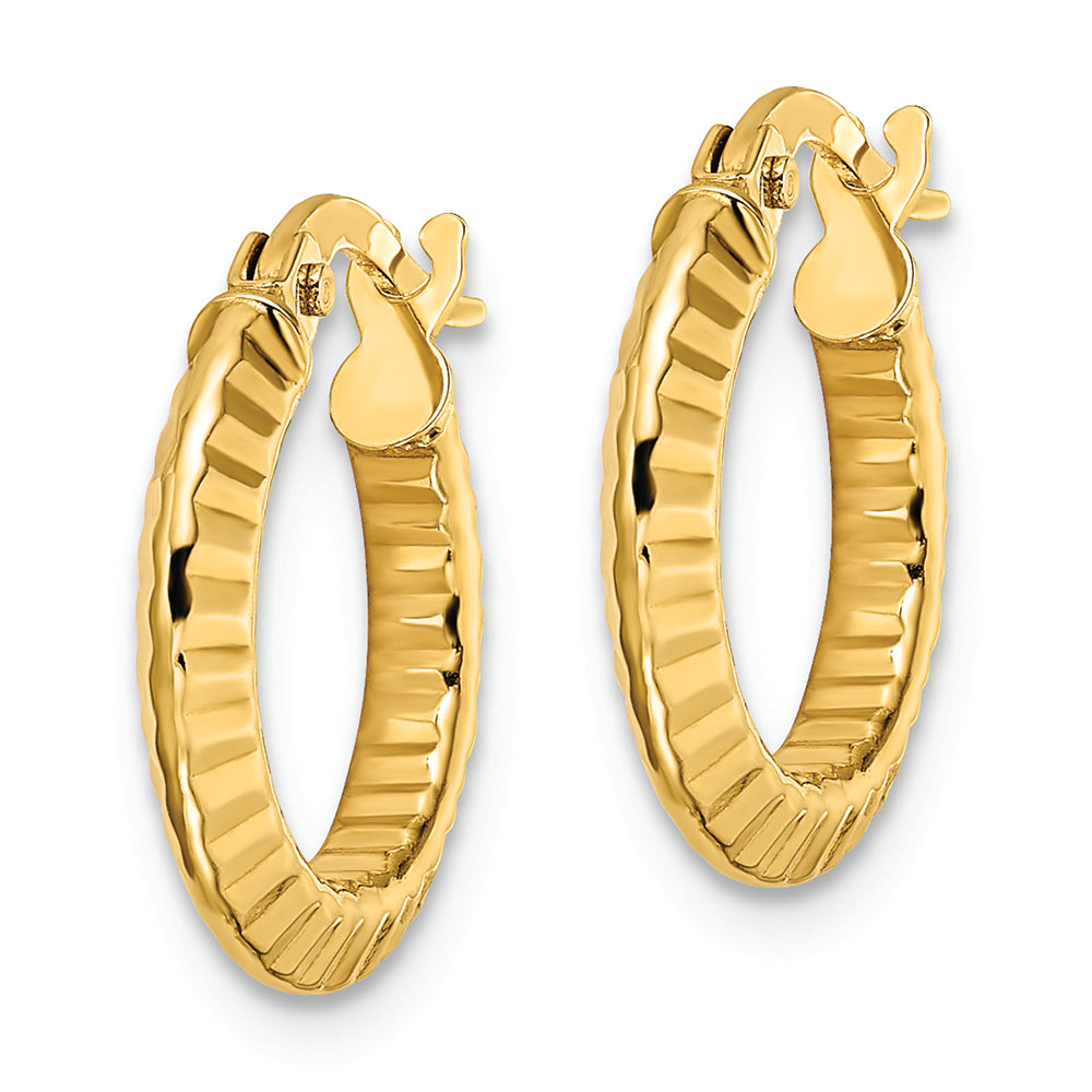 14k Polished and Diamond-cut Hoop Earrings