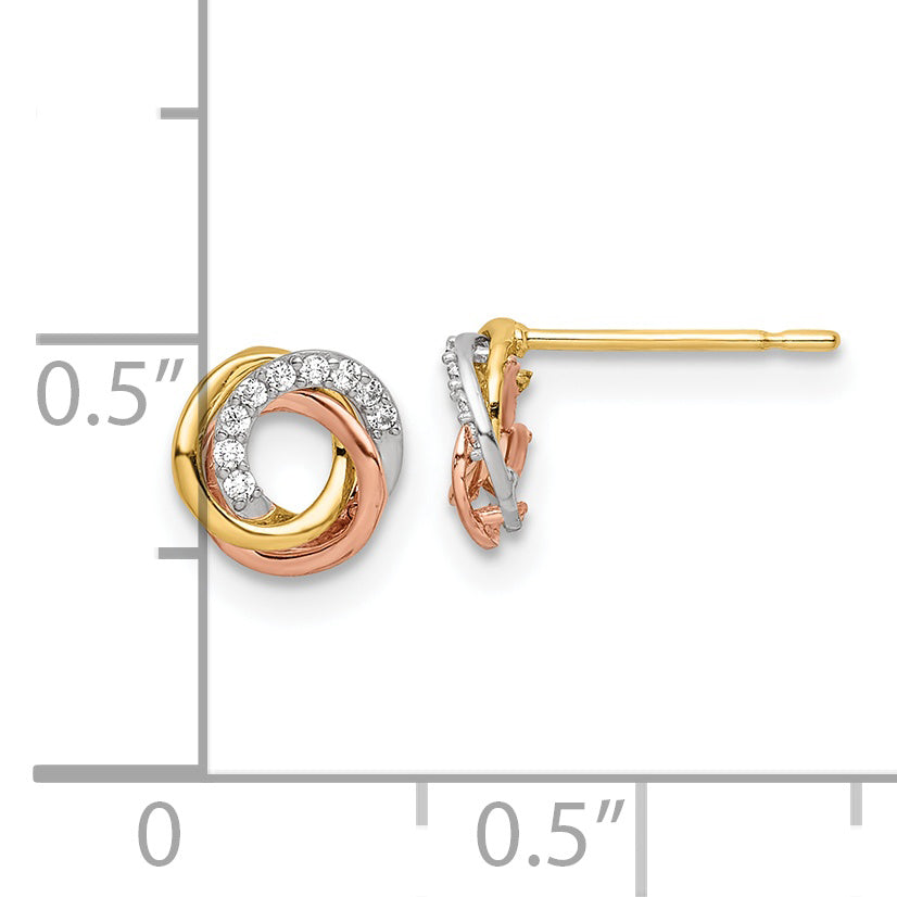 14k Tri-colored CZ Circle Post Earrings