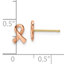 Load image into Gallery viewer, 14k Two-tone Rose &amp; Yellow Post Awareness Ribbon Yellow Gold Post Earrings
