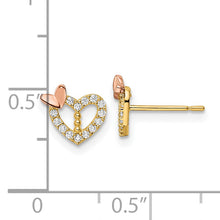 Load image into Gallery viewer, 14k Two-tone CZ Heart w/Butterfly Post Earrings
