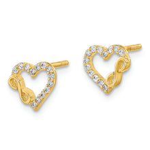 Load image into Gallery viewer, 14K Polished Cut Out Heart and Infinity Sign CZ Post Earrings
