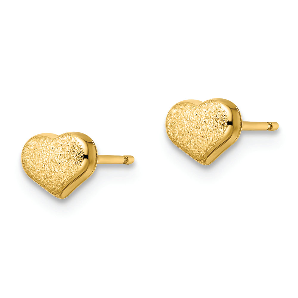 14k Satin and Polished Heart Post Earrings
