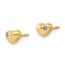 Load image into Gallery viewer, 14K Polished Heart with CZ Post Earrings
