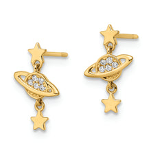 Load image into Gallery viewer, 14k CZ Saturn &amp; Stars Dangle Post Earrings
