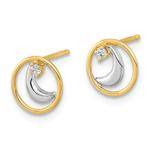 Load image into Gallery viewer, 14K Gold White Rhodium Open Circle CZ Half Moon Post Earrings
