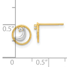 Load image into Gallery viewer, 14K Gold White Rhodium Open Circle CZ Half Moon Post Earrings
